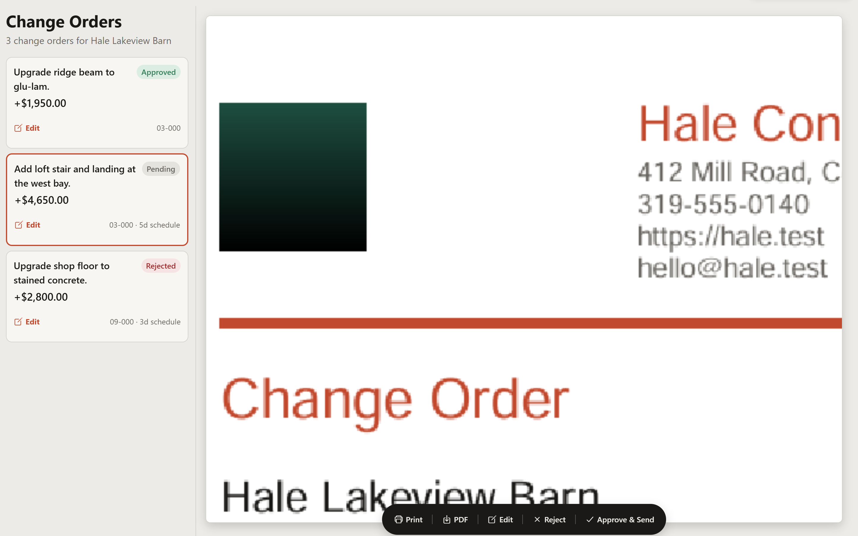 Change orders on a job, including a lean-to slab addition.